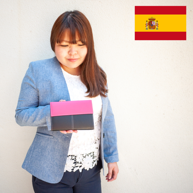 スペイン直送/本革切替2つ折財布